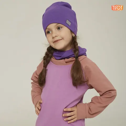 Детская шапка со светоотражающим шевроном TUOT для девочек и мальчиков, фиолетовый (комплект со снудом)