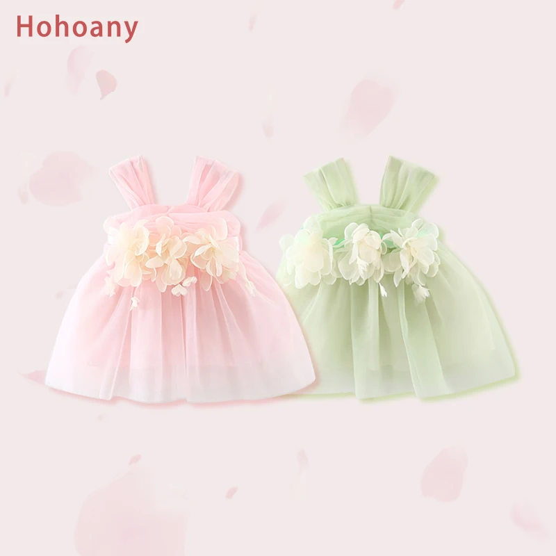 Hohoany Summer Baby Girl Clothes Flower Fairy Wedding Mesh Party Evening Dress Sweet Toddler Birthday Kids Costume For 0 To 3 Y