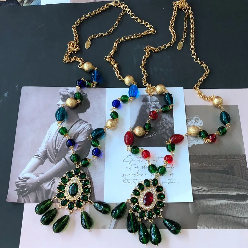 

Pendant Necklace Teardrop Beads Colorful Long Jewelry Dress Accessories