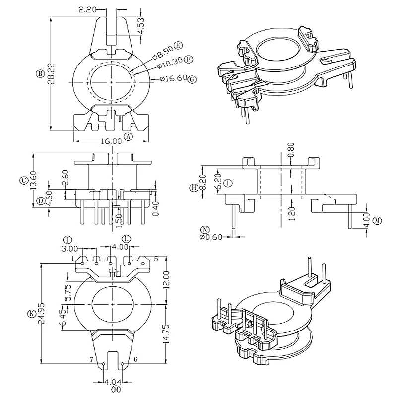 RM8 ферритовый сердечник PC44 материал andbobbin вертикальный 5 + 2 штифта зажим 10