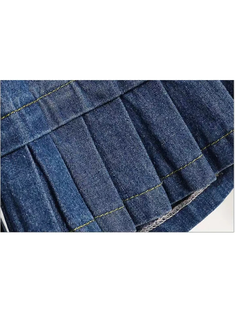 Джинсовые шорты с завышенной талией кружевные синие плиссированные летние новые