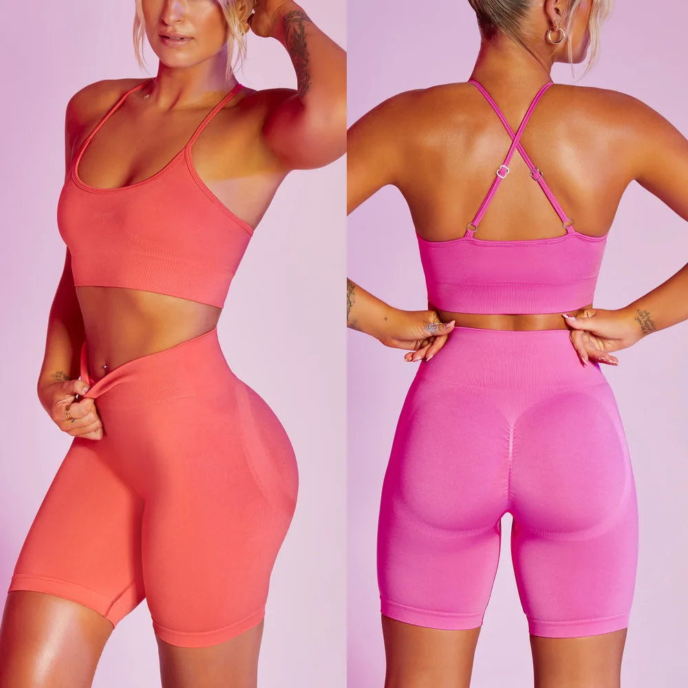 

Yoga Workout Outfits Set for Woman Running Tracksuit Clothes Fitness Sportwear Gym Leggings Pants Top Bra 2PCS