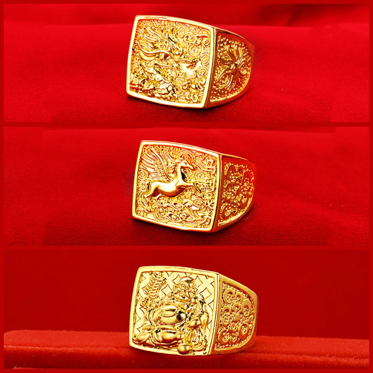 AU999 золотые кольца для мужчин дракон зодиака умный и щедрый древний Будда Maitreya 24K