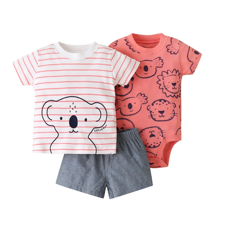 

Newborn Baby Girl Boy Clothing Set 2022 Summer Floral Animal Printed Cotton Bodysuit Tops Shorts 3PCS Baby Clothes Outfit Sets