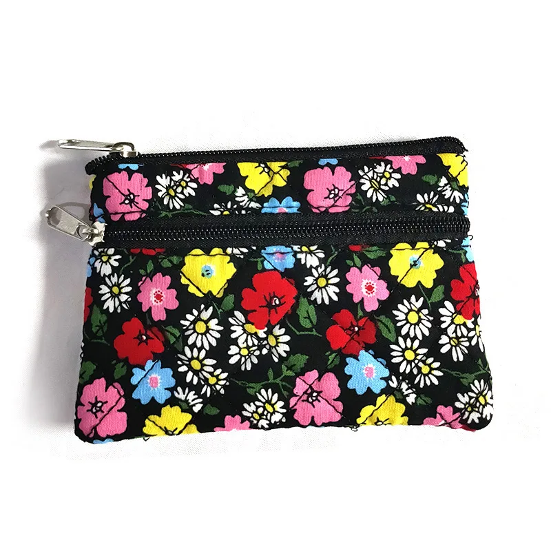 

Fashion Retro Floral Fabric Coin Purse Women Classic Durable Double Zipper Card Holder Portable Wallet Key Case Small Hand Bag