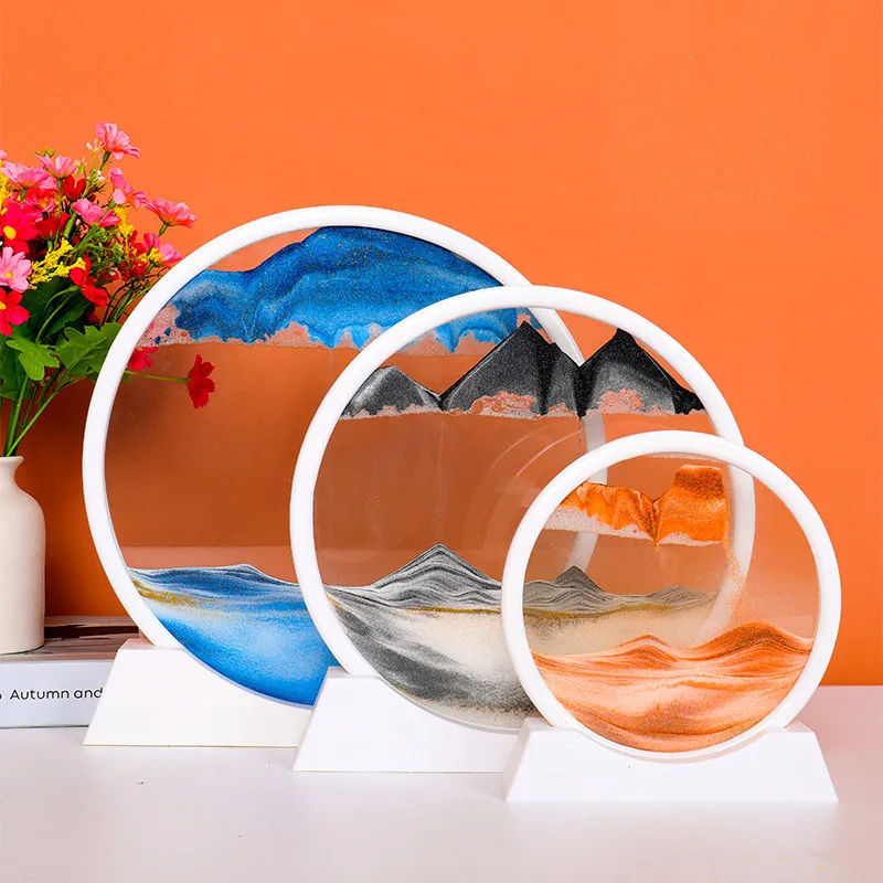 

7/12inch Creative 3D Glass Sandscape in Motion Hourglass Moving Sand Frame Art Picture Display Flowing Home Decor best gift