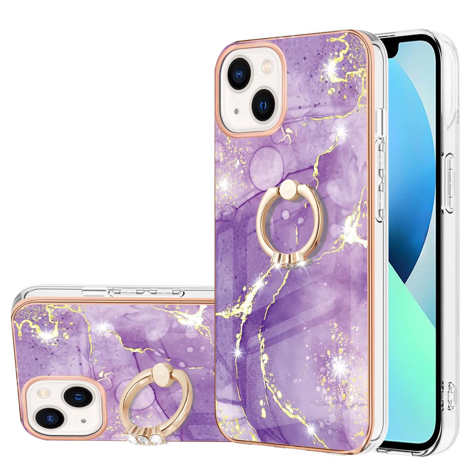 

Plating Ring Holder Phone Case For iPhone 13 12 11 14 Pro Max X XS XR 7 8 Mini Plus Marble Bling Glitter Stand Luxury Back Cove