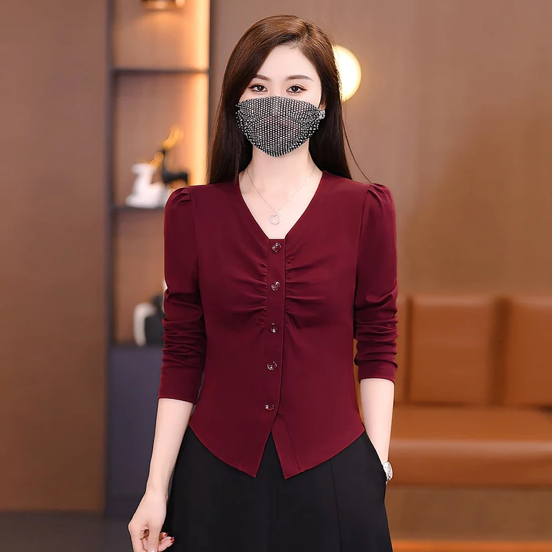 Женская рубашка с длинными рукавами осень 2024 новый красный топ модный западный Sle