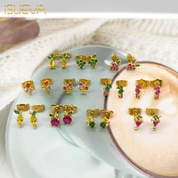 isueva silver color gold filled small stud earrings for women colourful zircon piercing womens huggie earrings jewelry wholesale