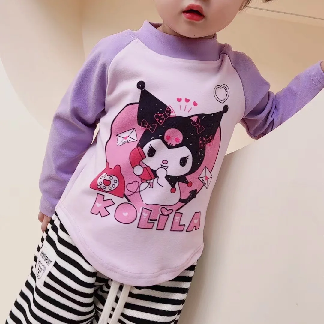 

Cartoon Sanrio My Melody Kuromi Cinnamoroll Cute Children's Sweatshirt Kawaii Round Neck Long Sleeve Thermal Overlay Top Toy