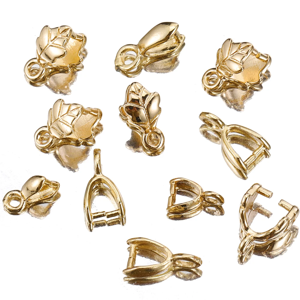 

10pcs 14k Gold Plated Copper Pendant Pinch Clasp Filigree Leaf Bail Clip Buckle Connector for DIY Jewelry Making Supplies