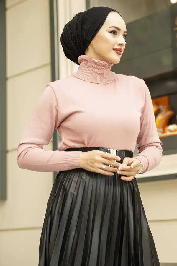 -Трикотажный хиджаб свитер пудра зима-осень 2021 мусульманский женский головной