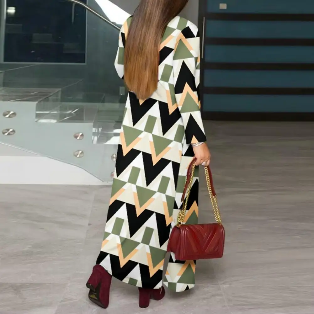 

Printed Cardigan Coat Geometric Print Long Sleeve Cardigan Coat for Women Stylish Spring/autumn Outwear with Open for Streetwear