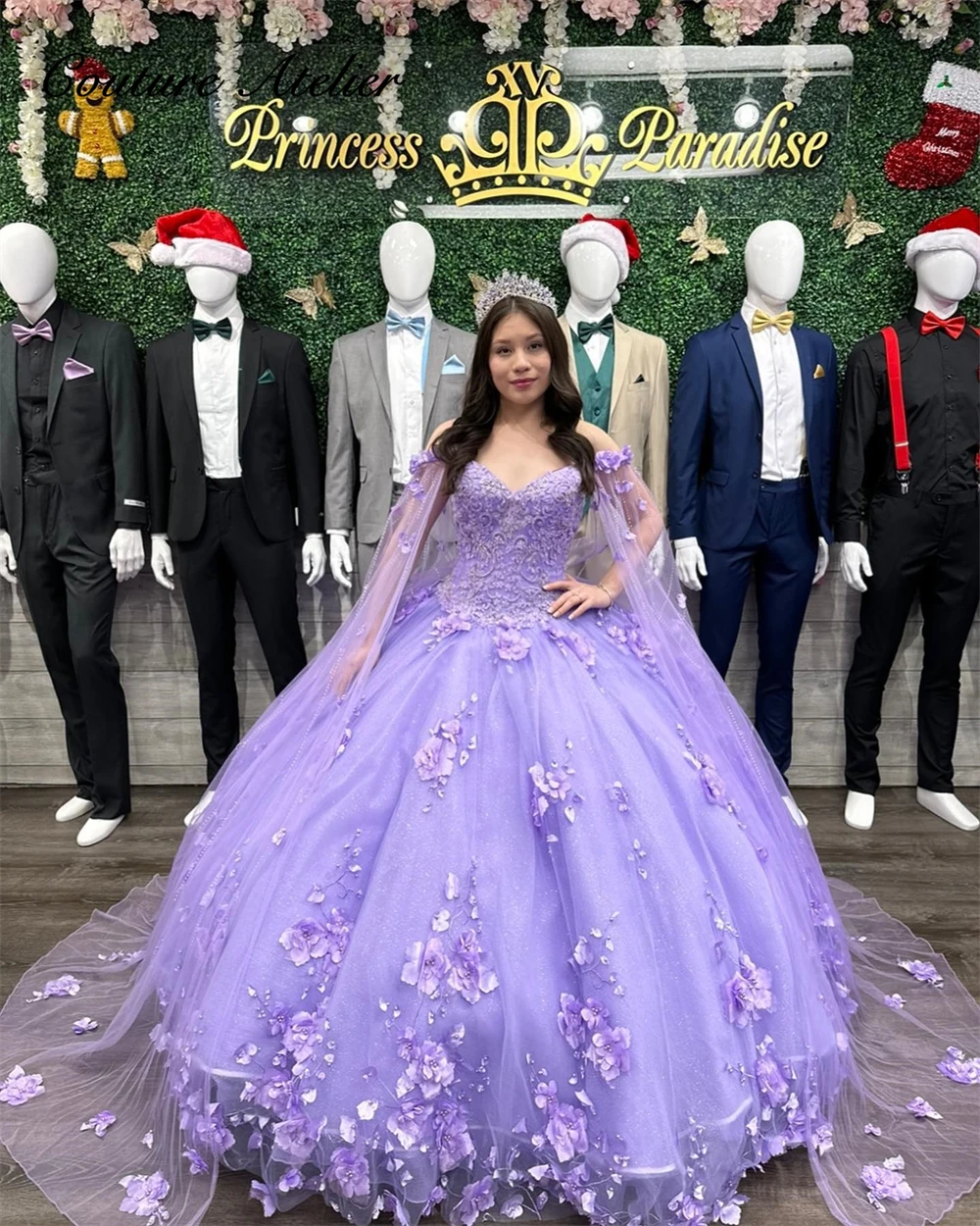 

Light Purple 3D Flowers Cape Quinceanera Dresses For Short Girls Ball Gown Sweet 16 Dresses New In Birthday Dress vestido azul