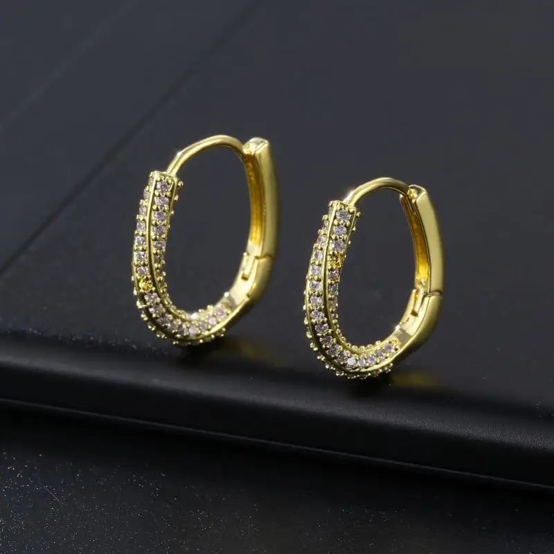 

Women's Zircon Oval Hoop Earrings Gold Color Round Hoop Earrings Trend Wedding Jewelry Pendientes Mujer