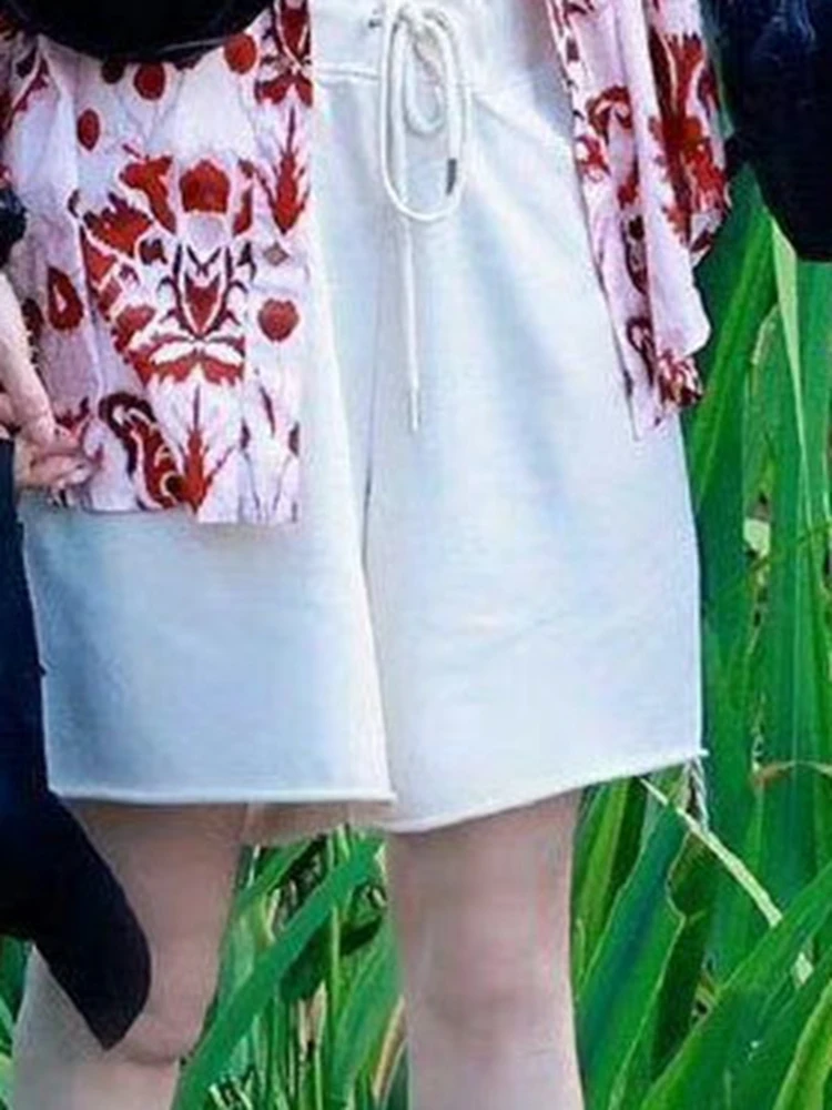 

Women Shorts 2022 Summer New Small Letter Lace Drawstring Solid Color Terry Half Shorts