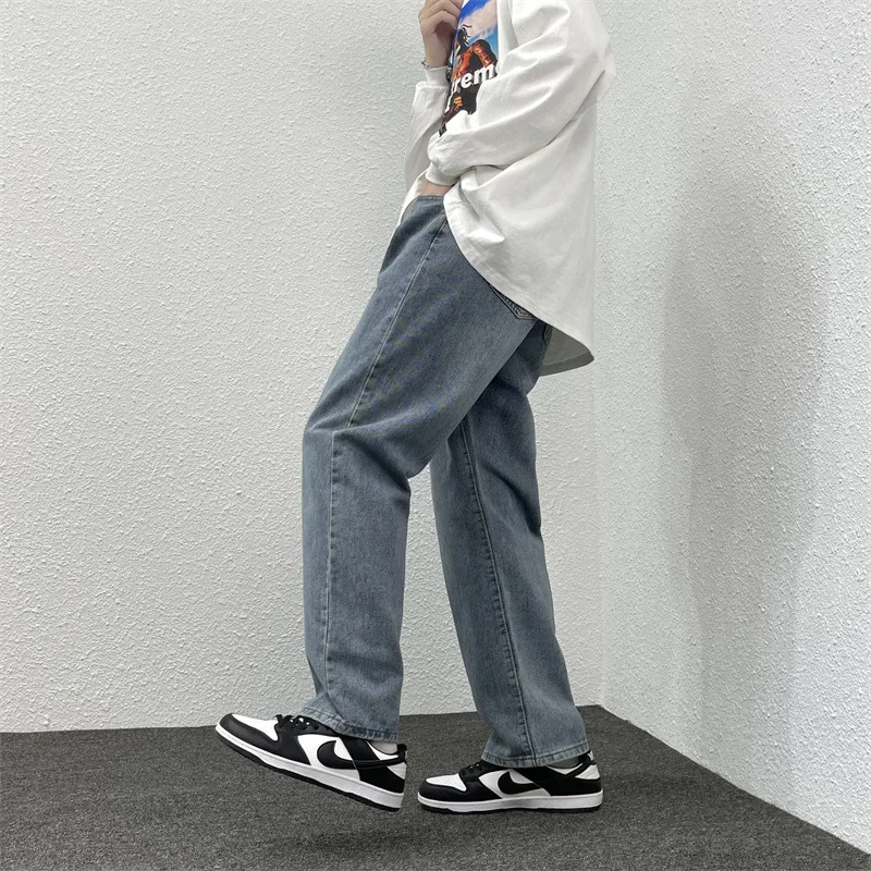 Harajuku style ins fried street jeans men's straight loose wide-leg pants tide brand high street Hong Kong style pants S-5XL