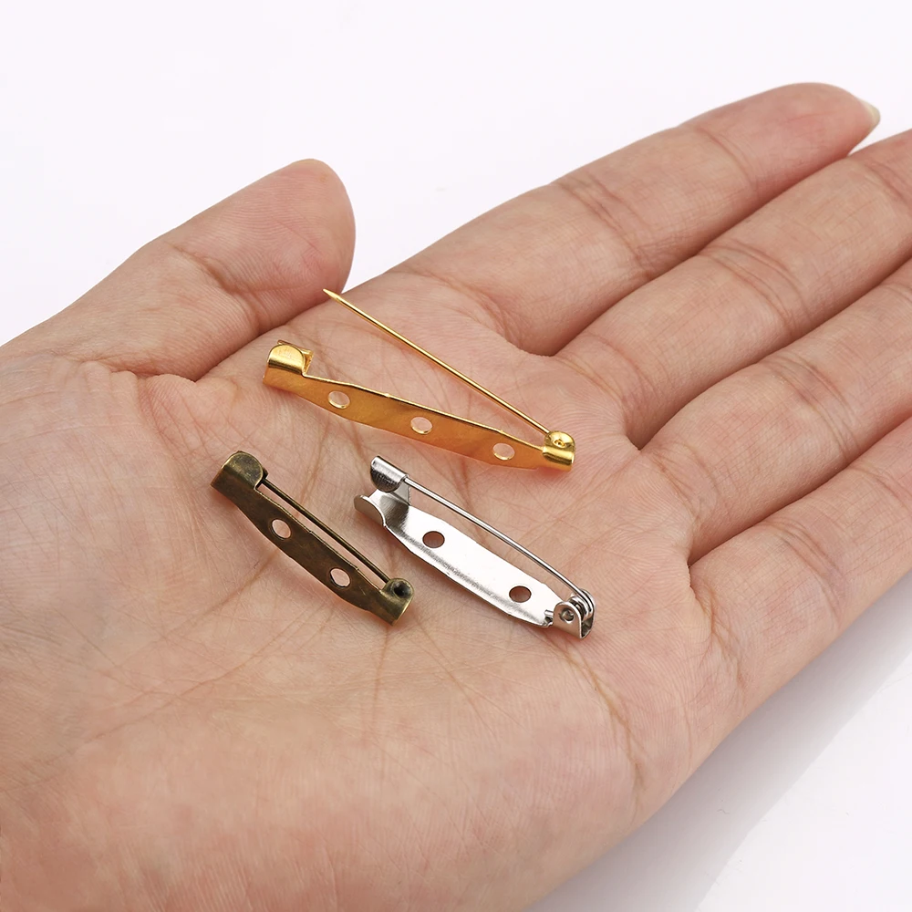 50pcs/Lot 15mm to 45mm Brooch Clip Base Rhodium Color Brooches Back Settings Accessories For DIY Jewelry Making Safety Pins Clip