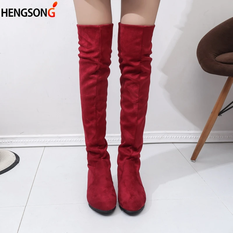 

Winter Women's High Boots Shoes 2020 Autumn Winter Flock Botas Feminina Thigh High Boots Women Over The Knee Boots Botas mujer