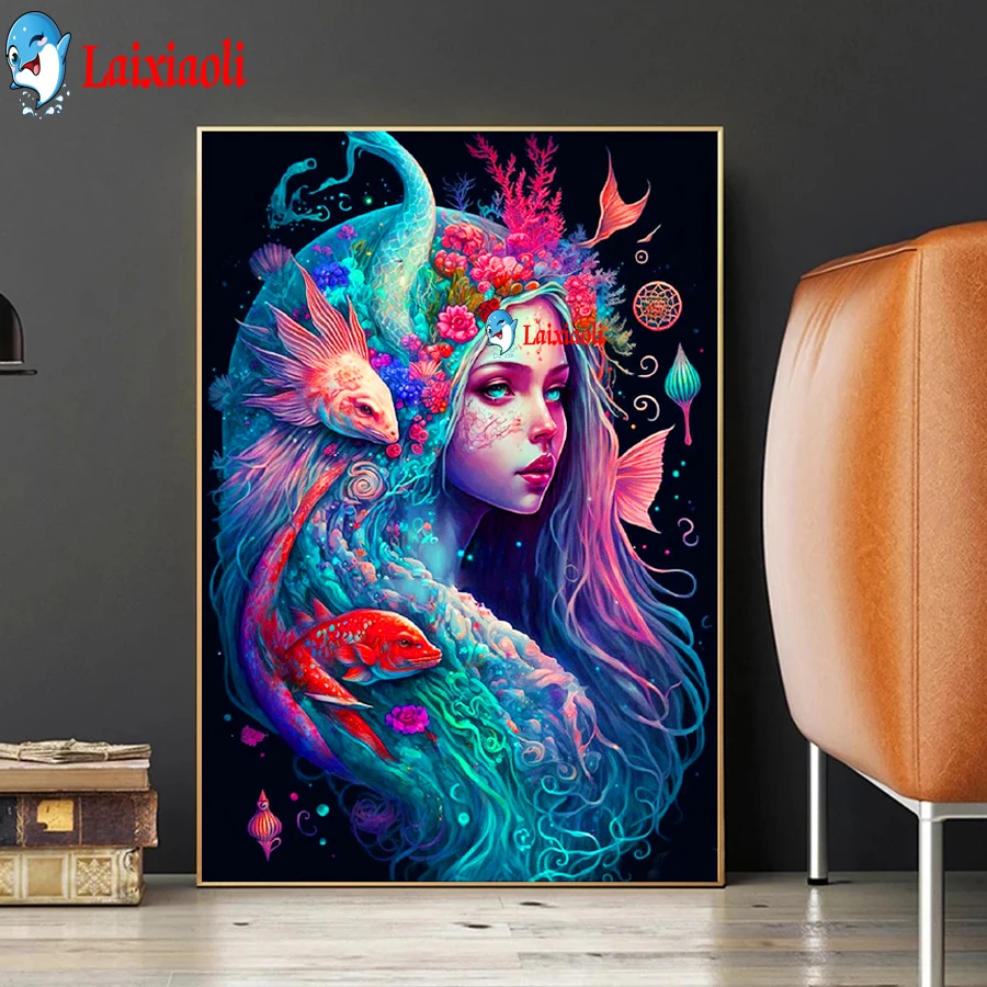 

Cartoon Fish Fairy DIY 5D Diamond Painting Fantasy Mermaid Full Diamond Embroidery Anime Beauty Diamond Mosaic Kits Home decor
