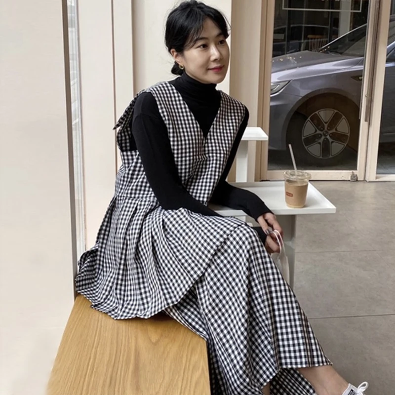 

Женское платье без рукавов ZCSMLL, винтажное клетчатое платье с V-образным вырезом, весна-лето 2022