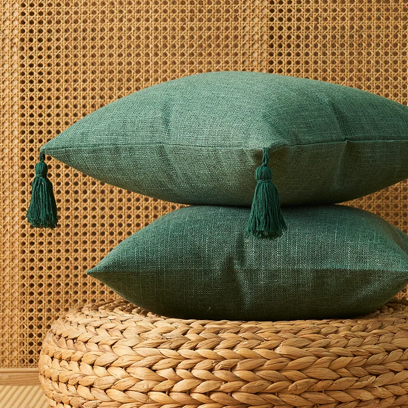

Cushion Cover Solid Linen Cotton Pillow Cover with Tassels Cushion Cover 45x45cm Pillow Case 1pcs Sofa Throw Home Decor