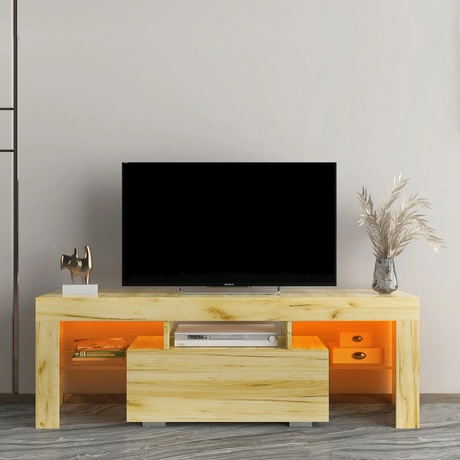 

Подставка для телевизора из дуба с Rgb-подсветкой, игровые консоли для ТВ-кабинета с плоским экраном, мебель для гостиной