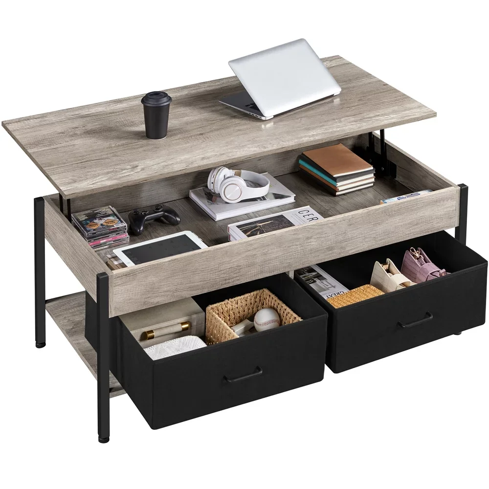 

Lift Top Wood Coffee Table with Storage Baskets, Large, Rustic Gray, Furniture, Living Room Furniture, Simple and Modern