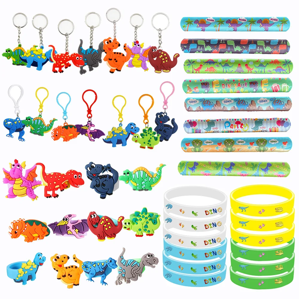 

Dinosaur party favors Rings Boy Kids Party Supplies Dinosaur slap Bracelet Keychains Birthday party goodie bag Fillers