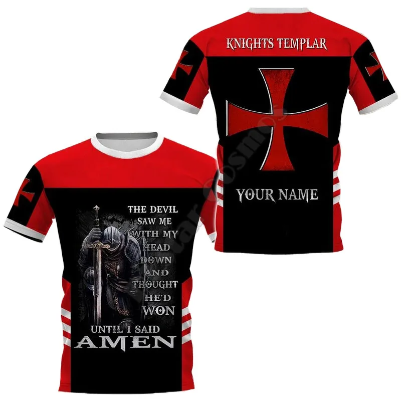 

Customize You Name Knights Templar T Shirts 3D Printed Shirts Fashion T-shirt Summer Streetwear Men For Women Short Sleeve