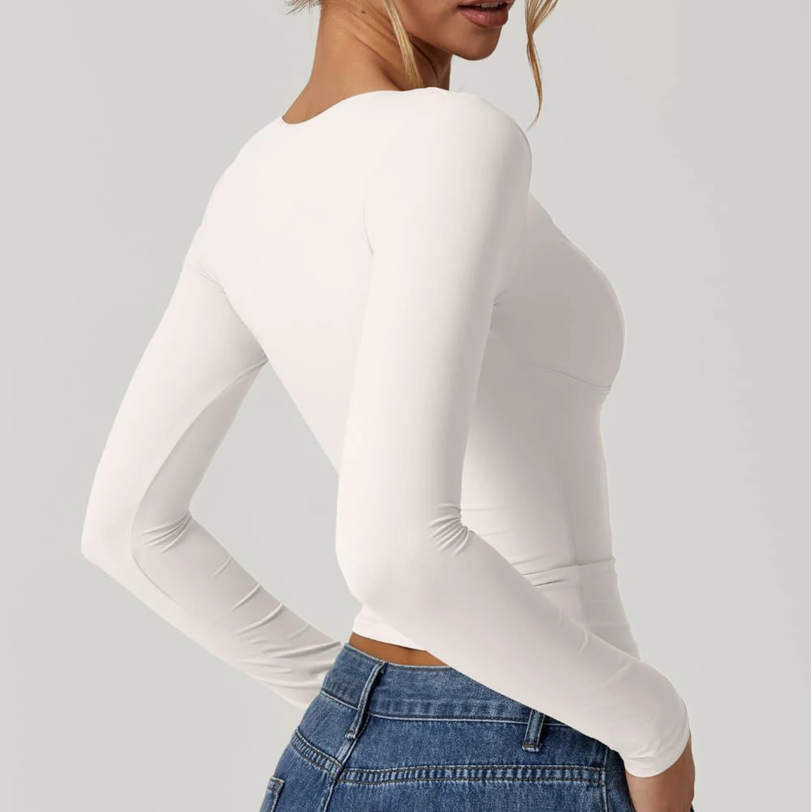 Женский однотонный корсет с длинным рукавом и V-образным вырезом