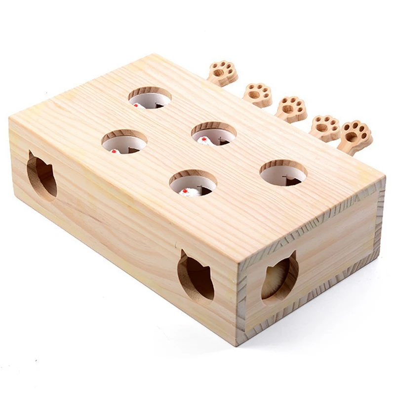 

Solid Wooden Cat Toy Puzzle Interactive Toys Whack A Mole Shape Hamster Funny Wooden Box For Playing Cat Supplies