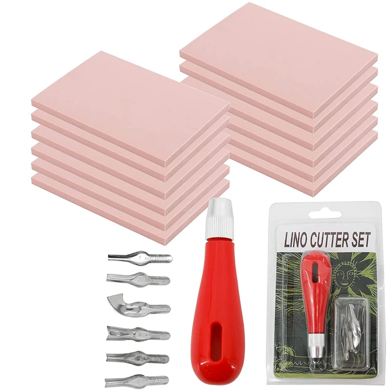 

12Pcs Rubber Carving Blocks Linoleum Block With Cutter Tools Stamp Making Kit Linoleum Cutter With 6 Types Blades