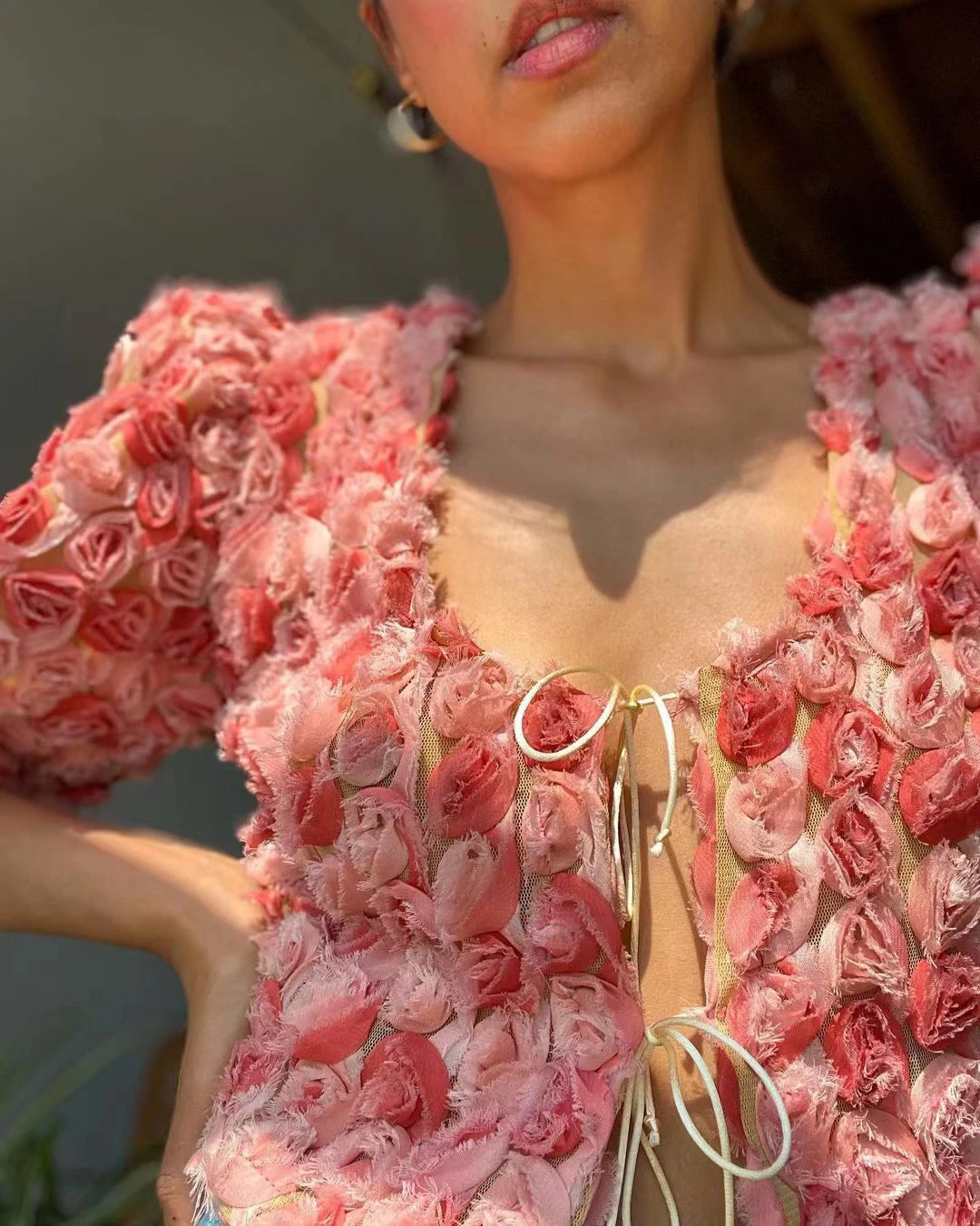 3D Rose Flower Appliques Mosaic Girl Sexy Cardigan Strap Sexy Short Navel Top + Mini Skirt Set