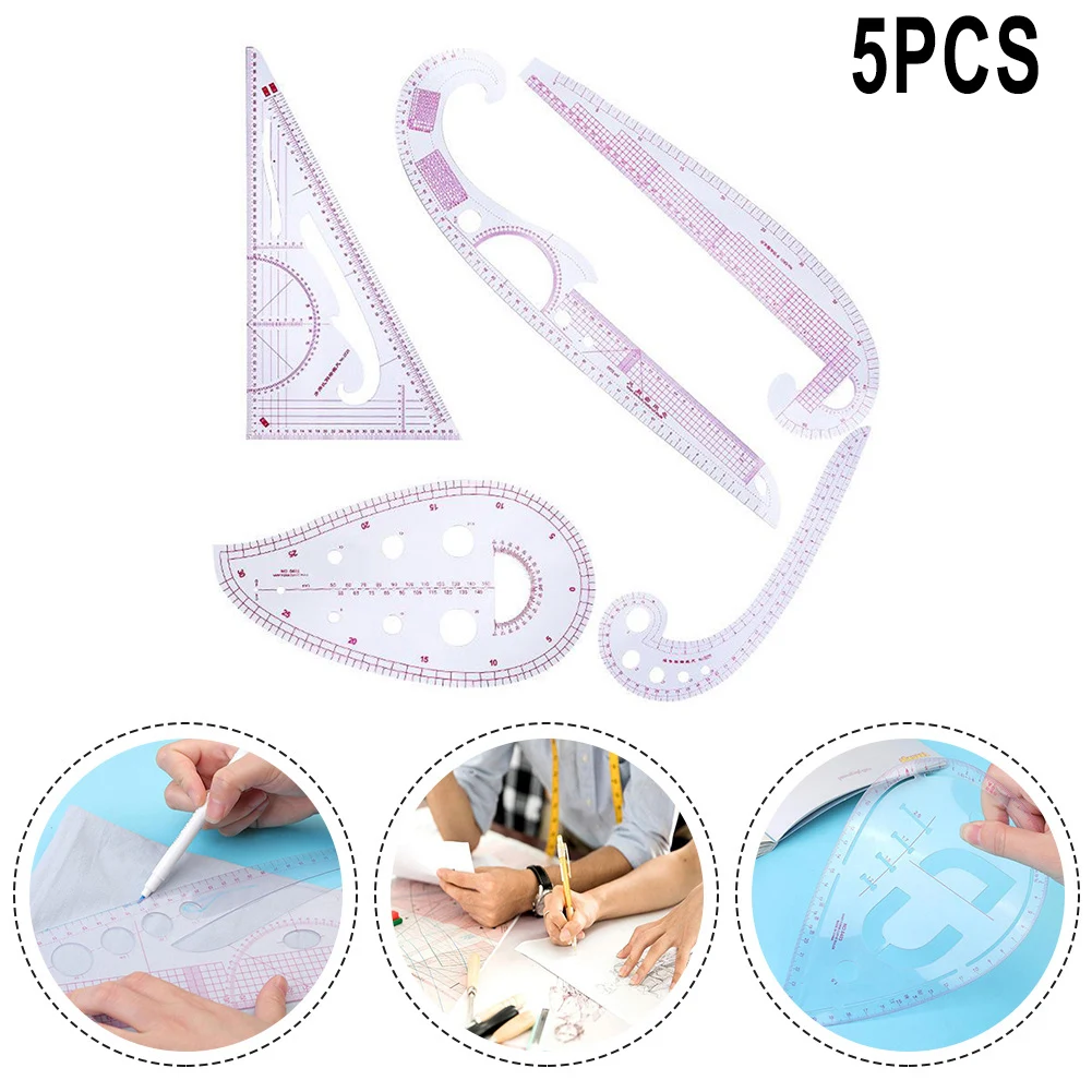 

5PCS French Curve Rulers Multi-function Ruler For Fabric Cutting Sewing Measure Template Metric Ruler Sewing Machine Accessories
