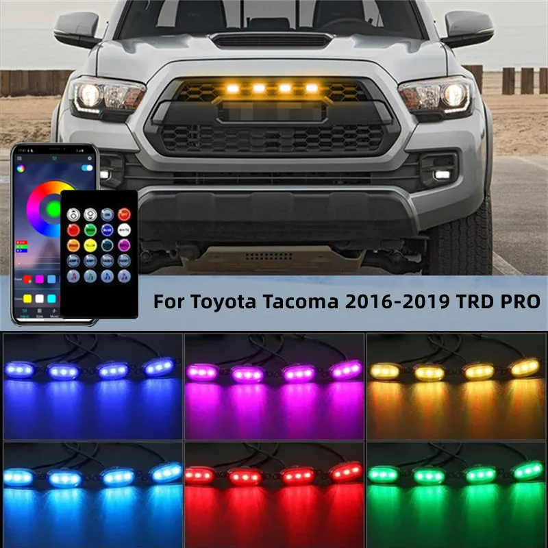

NEW 4PCS APP/Remote Control LED Front Grille Lights with Harness and Fuse , For Toyota Tacoma 2016-2019 TRD PRO