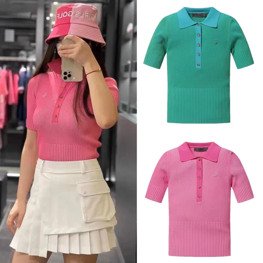 

New Golf Short Sleeve Knitted T-shirt Ice Silk Thin Knitted Embroidery Women's Jersey High Quality 골프 여장