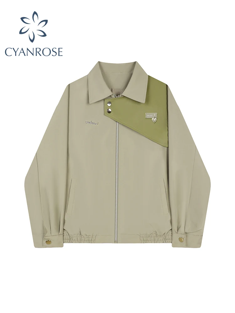 

Women Patchwork Green Jacket Coat Fashion Harajuku Korean Style Loose Long Sleeve Jacket Vintage Streetwear Outerwear Tops 2023