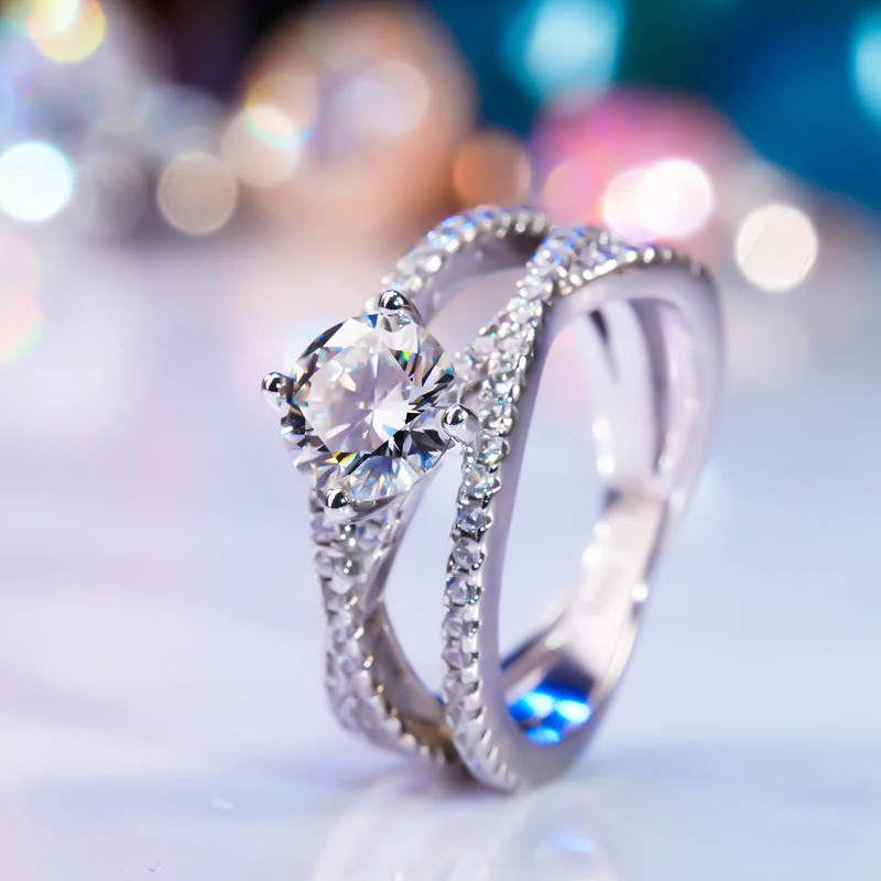 FENTTECI 1 Carat D Color Moissanite Ring for Women S925 Sterling Silver with Platinum Plated Luxury Jewelry Engagement Wedding