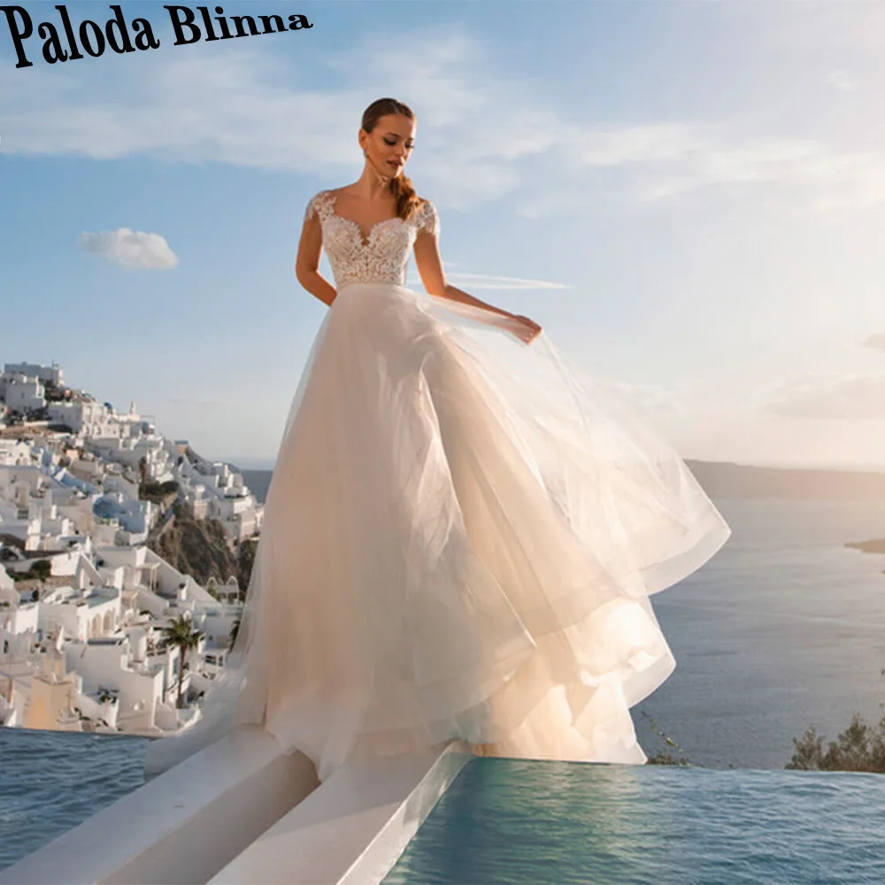 

V-Neck Lace Short Sleeves Wedding Dresses For Mariages Zipper Bohemian Fashionable Vestidos De Novia Made To Order Sweep Train