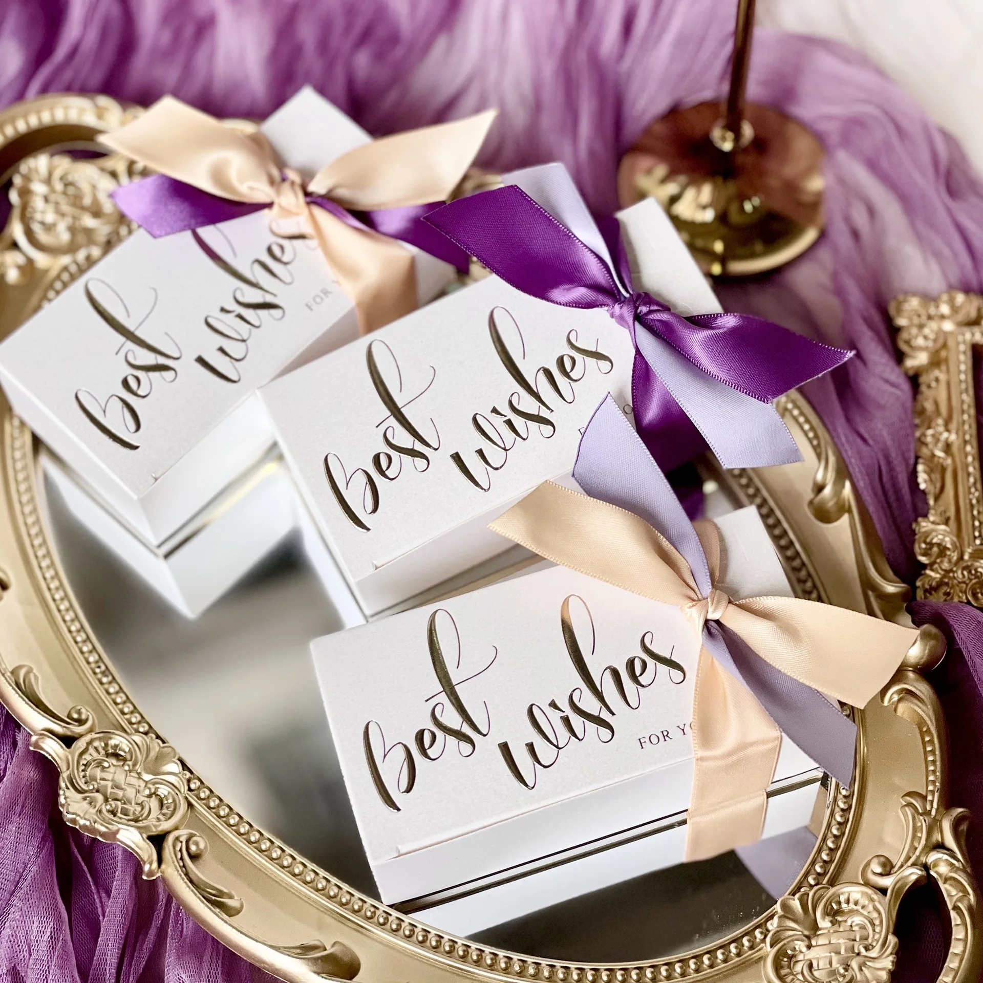 

Новая свадебная упаковочная коробка в европейском стиле, красивая складная бумажная коробка, позолоченный шрифт с лентой-бантом, украшение...