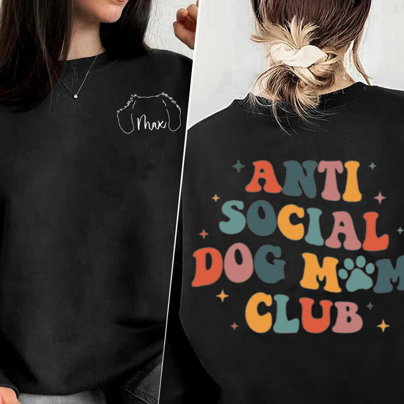 Anti Social Dog Mom Club Hooded Sweatshirts Dog Mama Lover Graphic Sweatshirts Pullover Harajuku Oversized Womens Clothing Tops