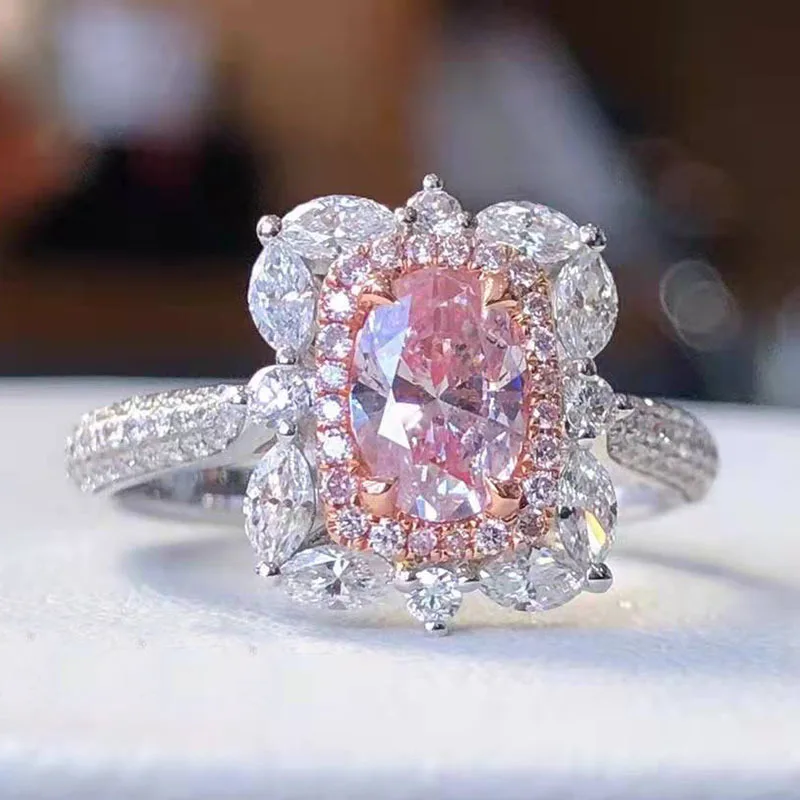 

New Luxury Micro-inlaid Argyle Pink Diamond Open Ring, Atmospheric Dove Egg Copper Inlaid Zircon High-grade Niche Girl Jewelry