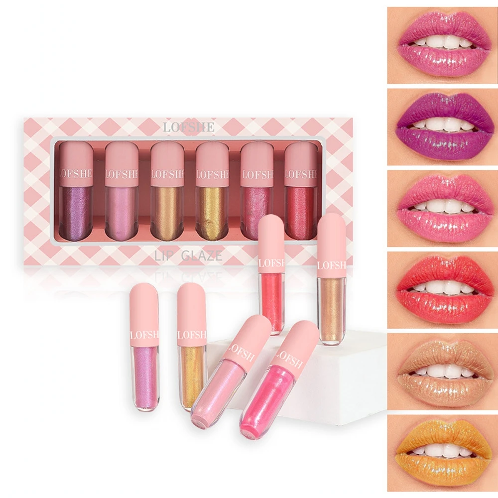 

Мини-капсульный блеск для губ, 6 цветов в коробке, антипригарный праймер для губ, легко носить с собой, увлажняющий глазурь для губ, макияж, Но...