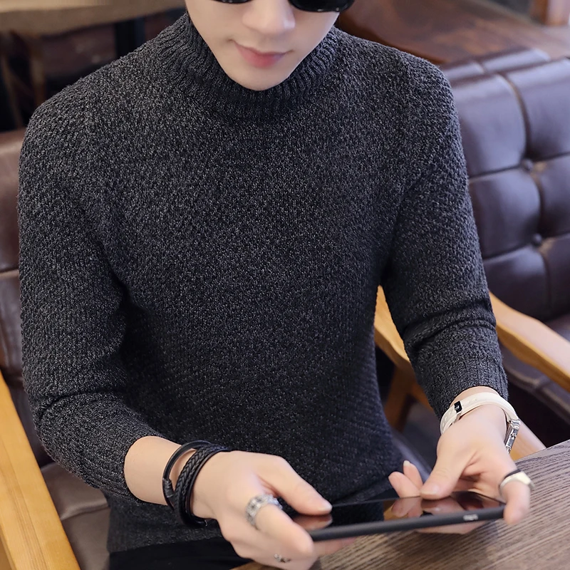 

Свитер Мужской трикотажный, с высоким воротом и длинными рукавами, Осень-зима