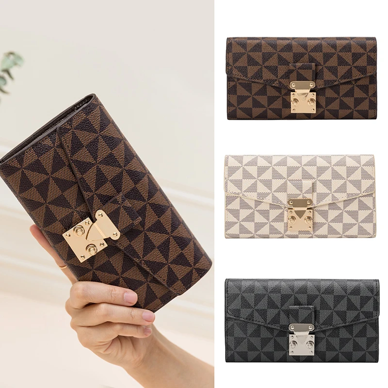 

Fashion Plaid Pattern Leather Hasp Long Wallet for Women Party Clutch Bag Phone Money Card Holder Ladies Purse Trendy