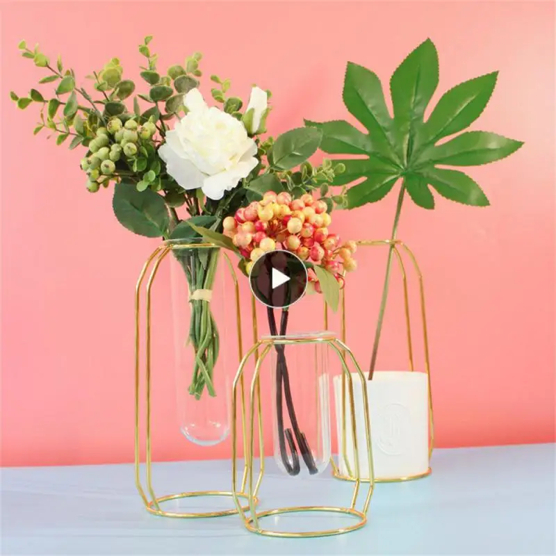 

Art Decor Iron Line Vase Geometric Hydroponic Plant Plant Holder 11.5x15cm Vase Home Decoration Garden Modern Glass Tube Vase