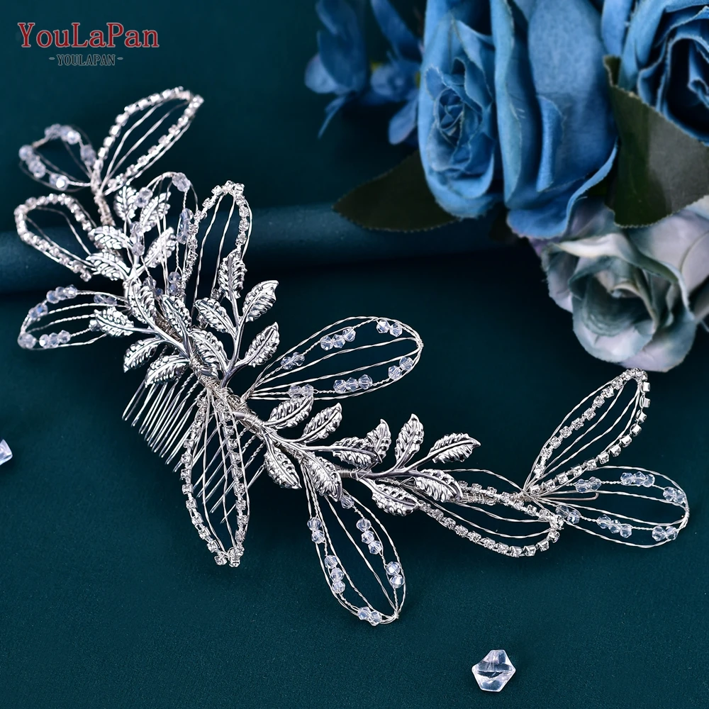 

TOPQUEEN Alloy Leaf Head Piece with Comb Woman Wedding Hair Accessories Crystal Bridal Headwear Bride Headpiece Side Comb HP316