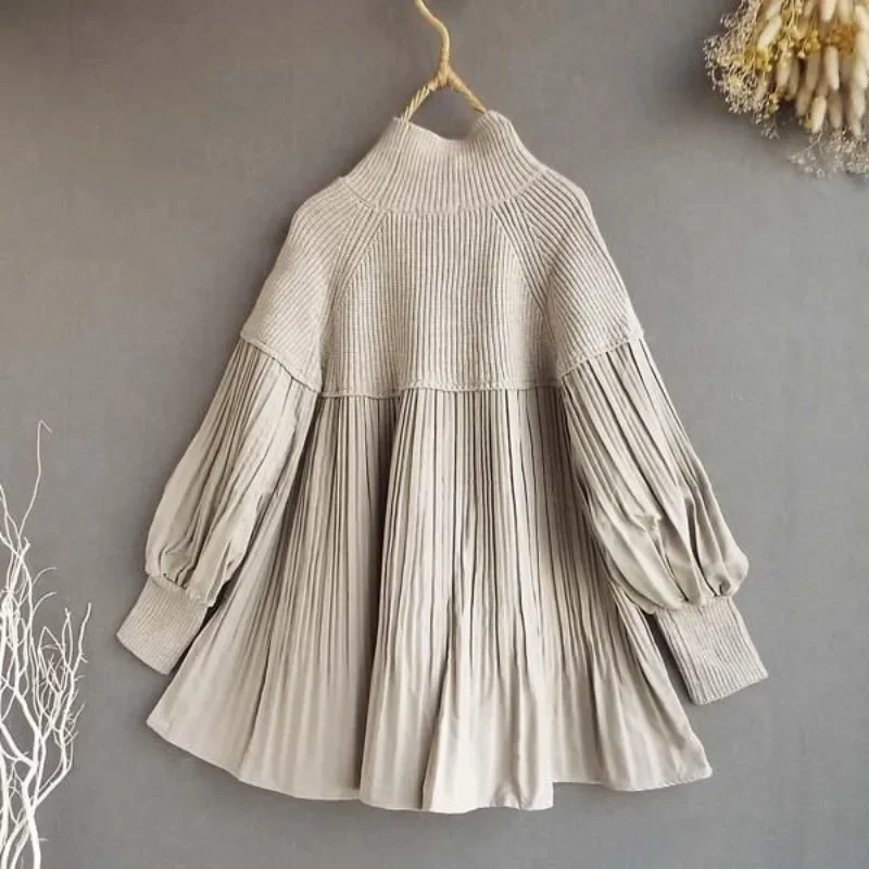 Matakawa водолазка поддельные из 2 предметов женские свитера однотонные корейские