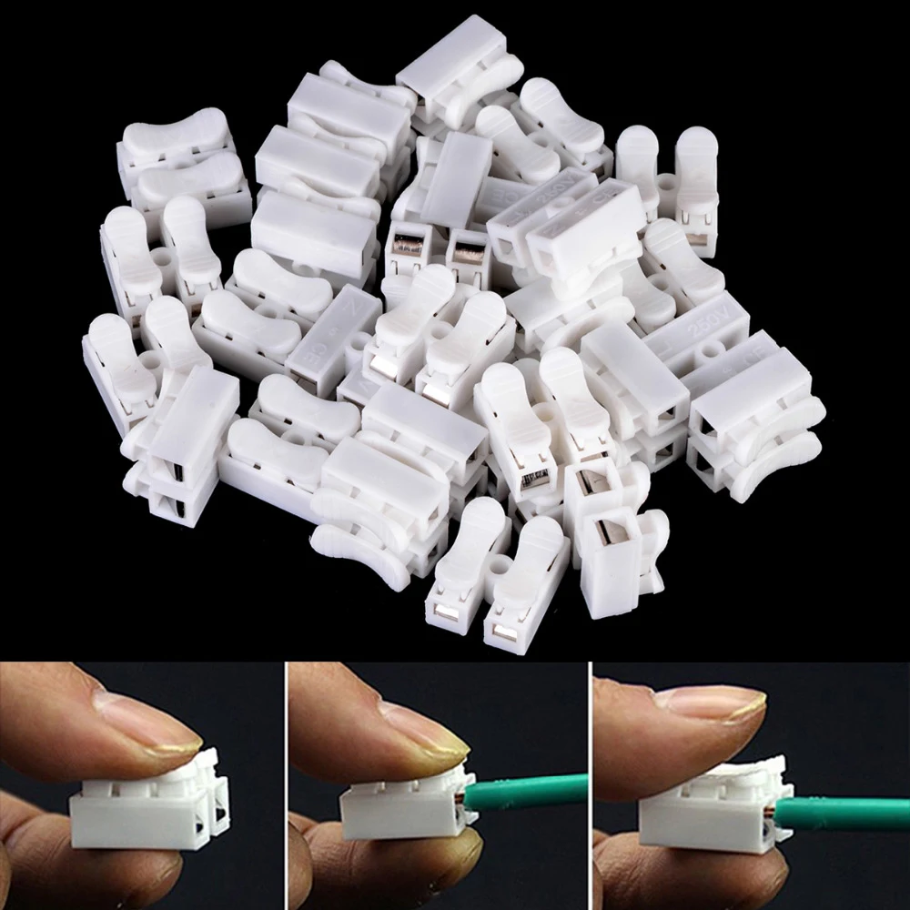 

30pcs 2 Pins Cable Connectors CH2 Quick Splice Lock Wire Terminals For Led Strip Male Connectors For Secure Splicing In Wires